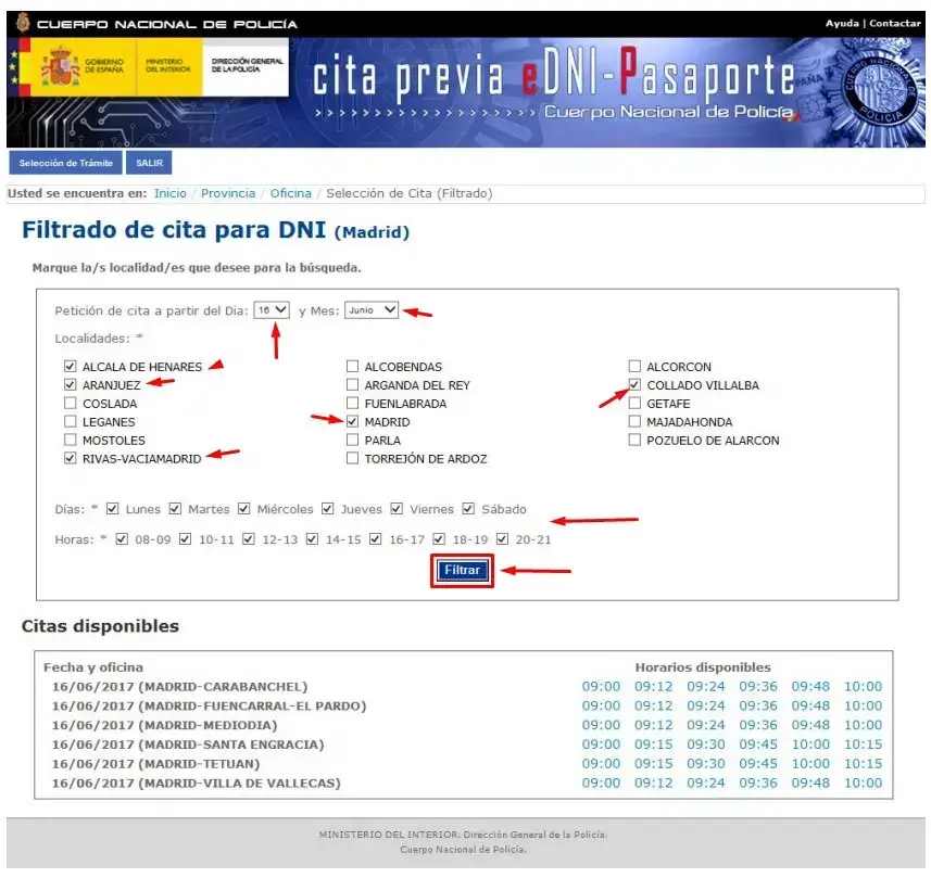 Cita DNI Filtrado de cita Cita DNI Filtrado de cita