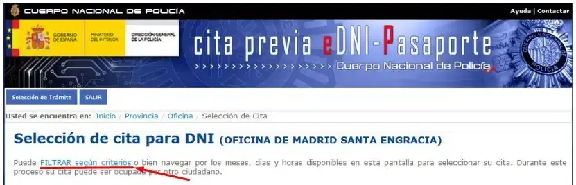 Cita DNI Filtrar segun criterios Cita DNI Filtrar segun criterios