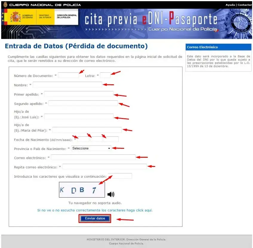 Cita DNI Perdida o sustraccion Rellenar datos Cita DNI Perdida o sustraccion Rellenar datos